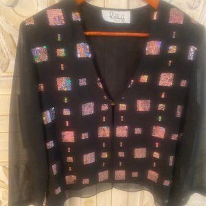 NEW Joseph Ribkoff Asymmetrical Sequin Glitter Top Vest Black Bling 12 $229